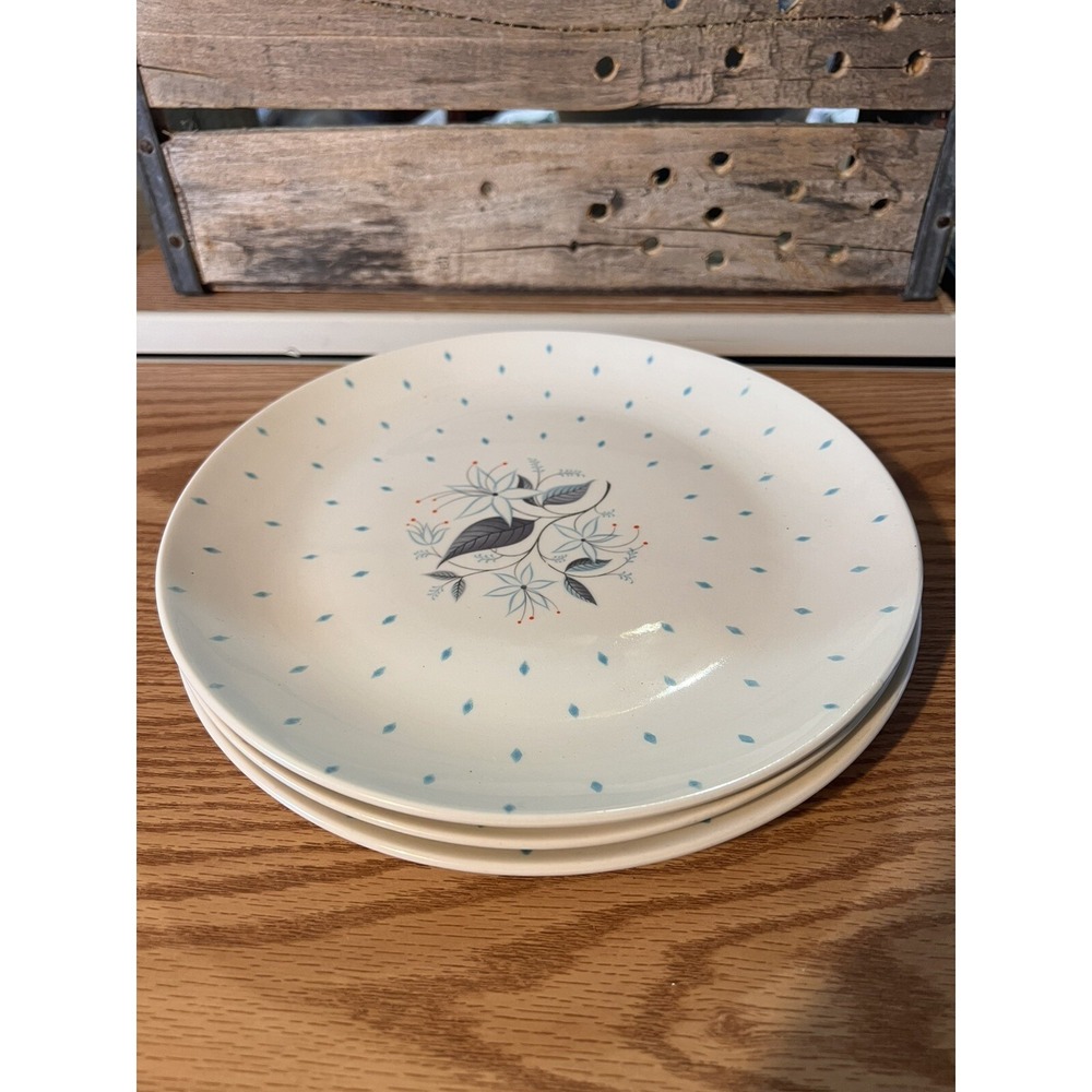 Vintage MCM Homer Laughlin Dura Print 10" Dinner Plate Floral Aqua Diamonds Lot